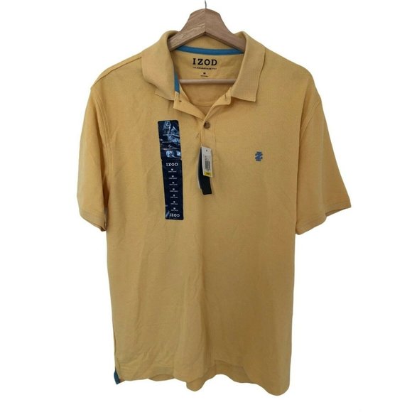 Izod the Advantage Polo Yellow Short Sleeve Collared Polo Blue Accents Men's Med - Picture 1 of 5